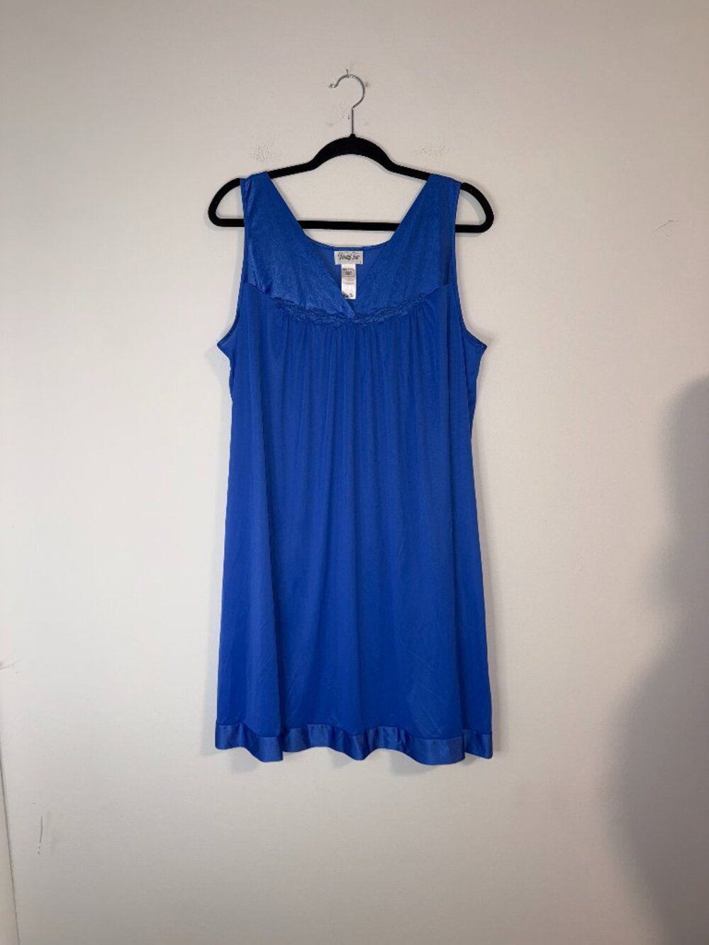 VTG 90s Vanity Fair Colortura Colbalt Blue Nylon Slip Dress Size L